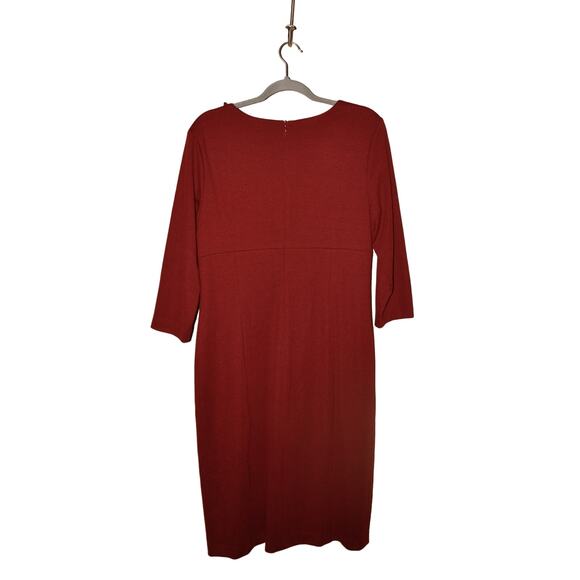 DAVID MEISTER $325 Asymmetric Neck Pleated 3/4 Sleeve Sheath Dress Dark Red 12 - Picture 2 of 3